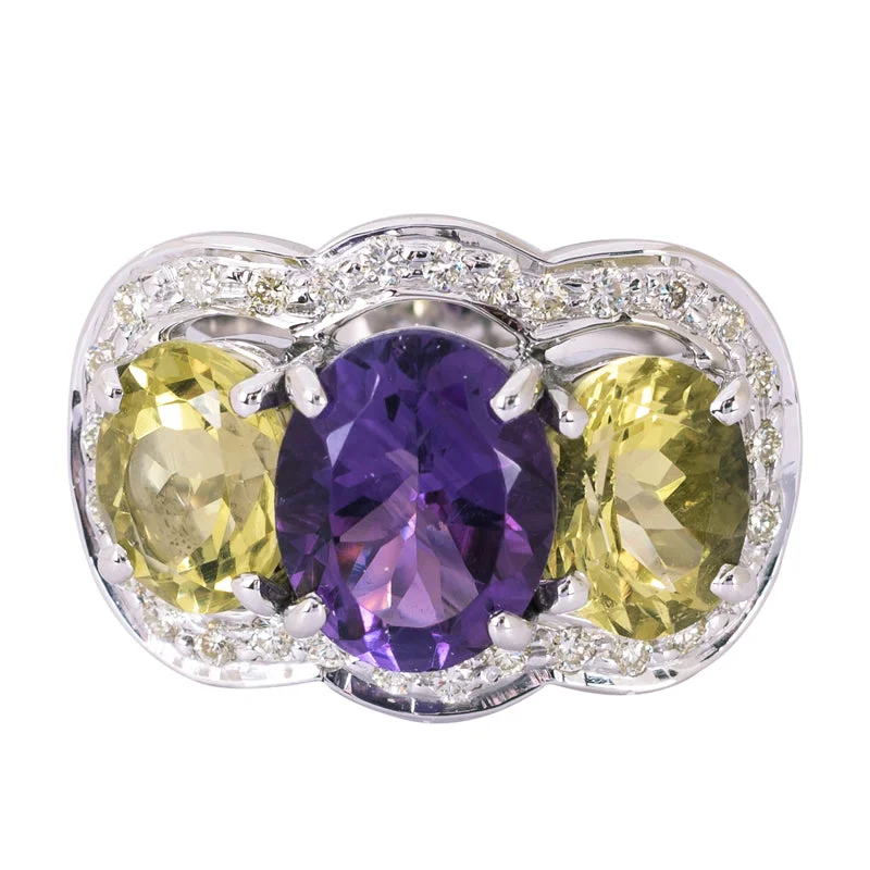 Ring- Amethyst, Lemon Quartz and Diamond