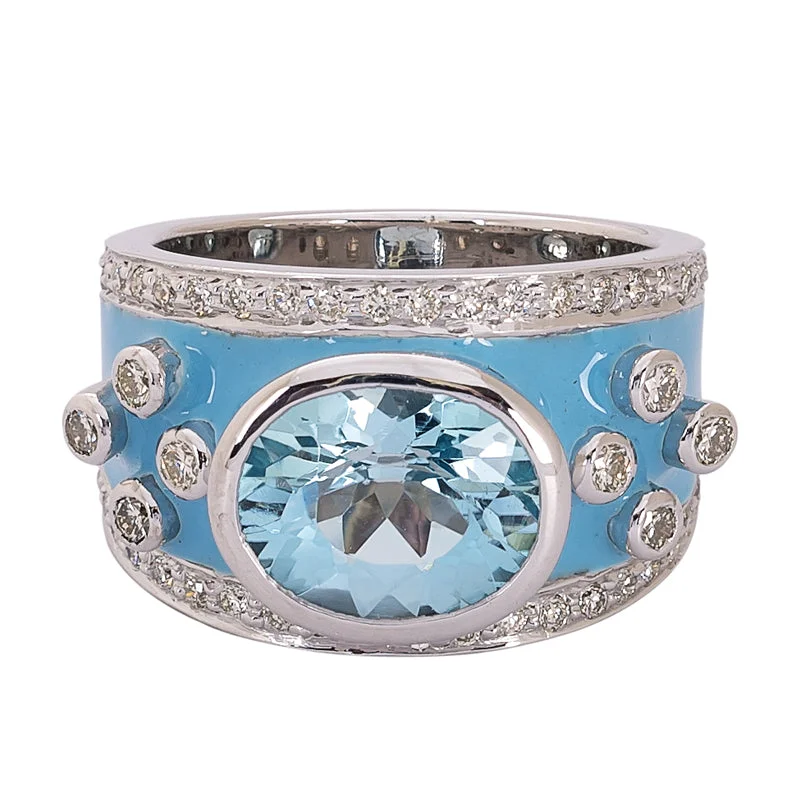 Ring- Blue Topaz and Diamond (Enamel)