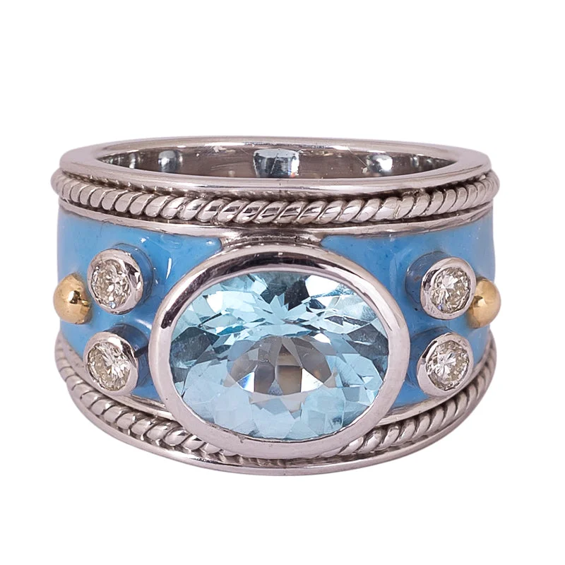 Ring- Blue Topaz and Diamond (Enamel)