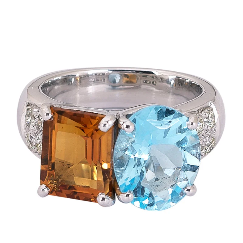 Ring- Blue Topaz, Citrine and Diamond