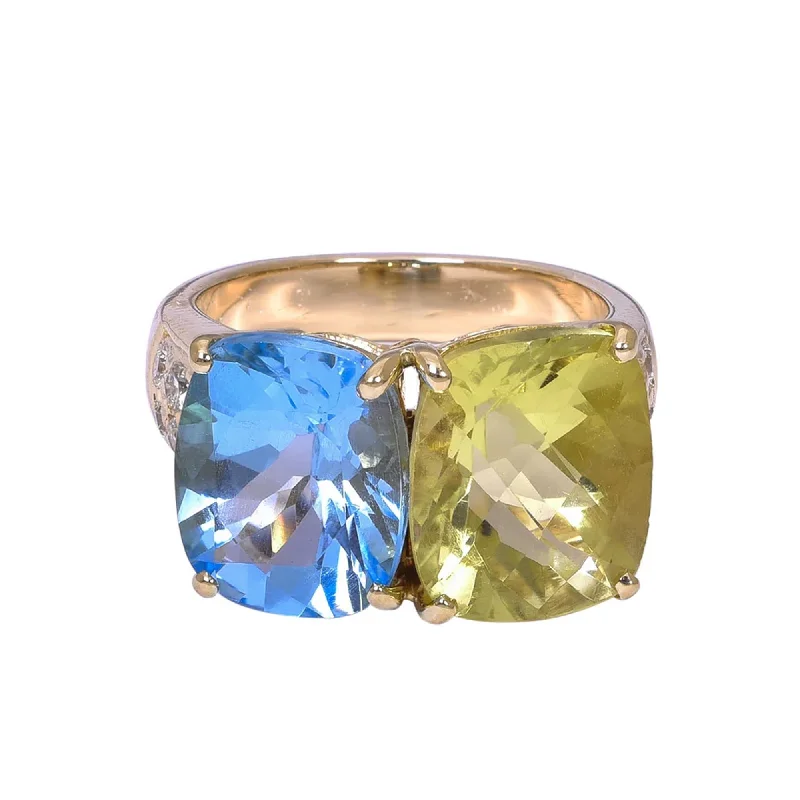 Ring- Blue Topaz, Lemon Quartz and Diamond