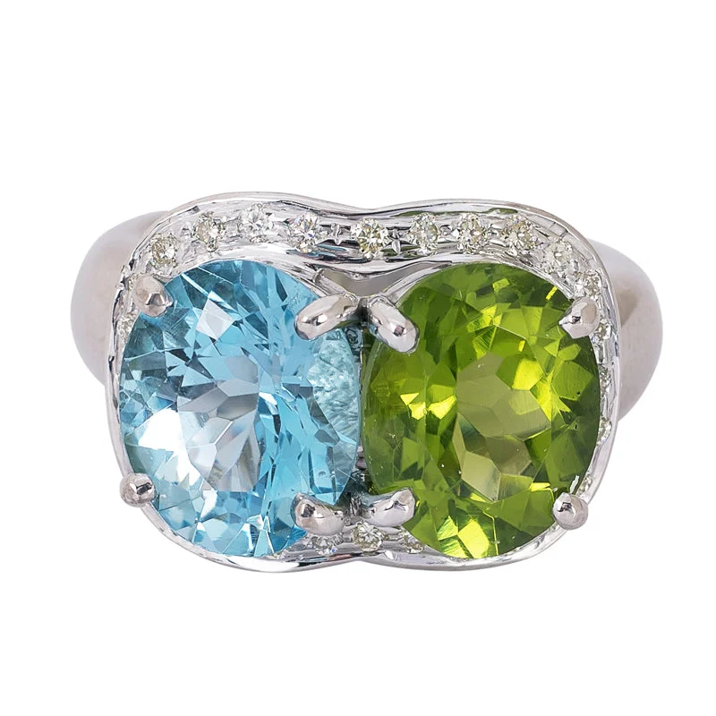 Ring- Blue Topaz, Peridot and Diamond