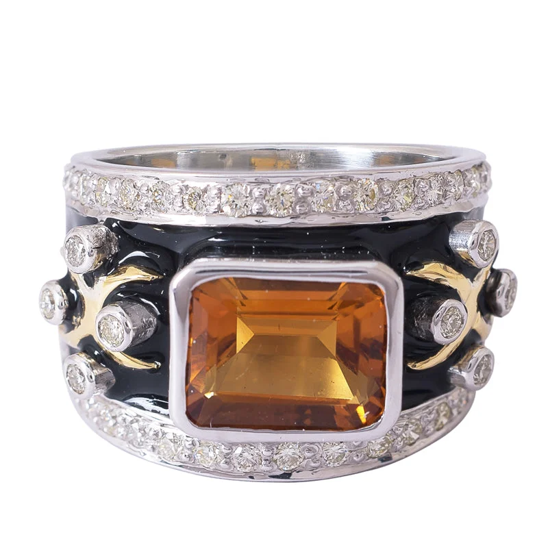 Ring- Citrine and Diamond (Enamel)