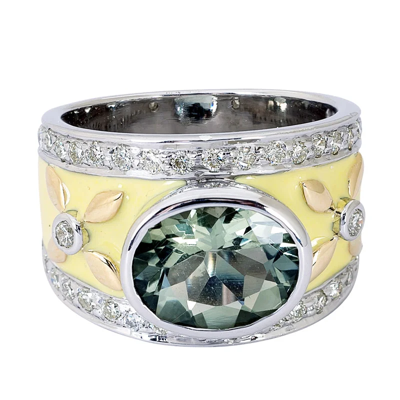 Ring- Green Quartz and Diamond (Enamel)