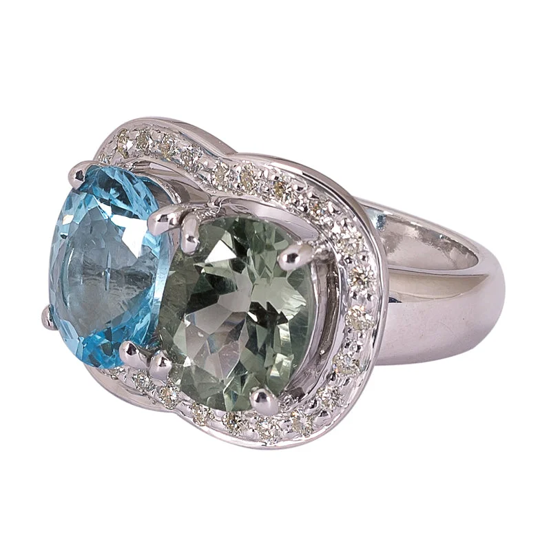 Ring- Green Quartz, Blue Topaz and Diamond