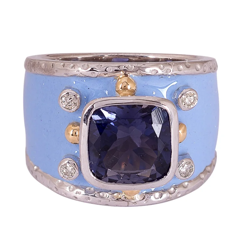 Ring- Iolite and Diamond (Enamel)