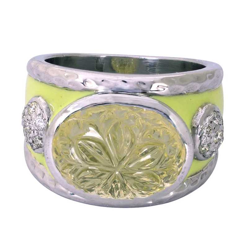 Ring- Lemon Quartz and Diamond (Enamel)