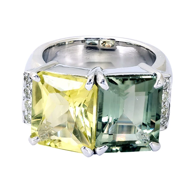 Ring- Lemon Quartz, Green Quartz and Diamond