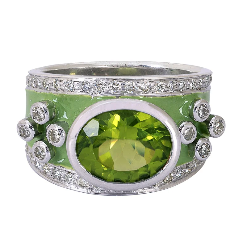 Ring- Peridot and Diamond (Enamel)