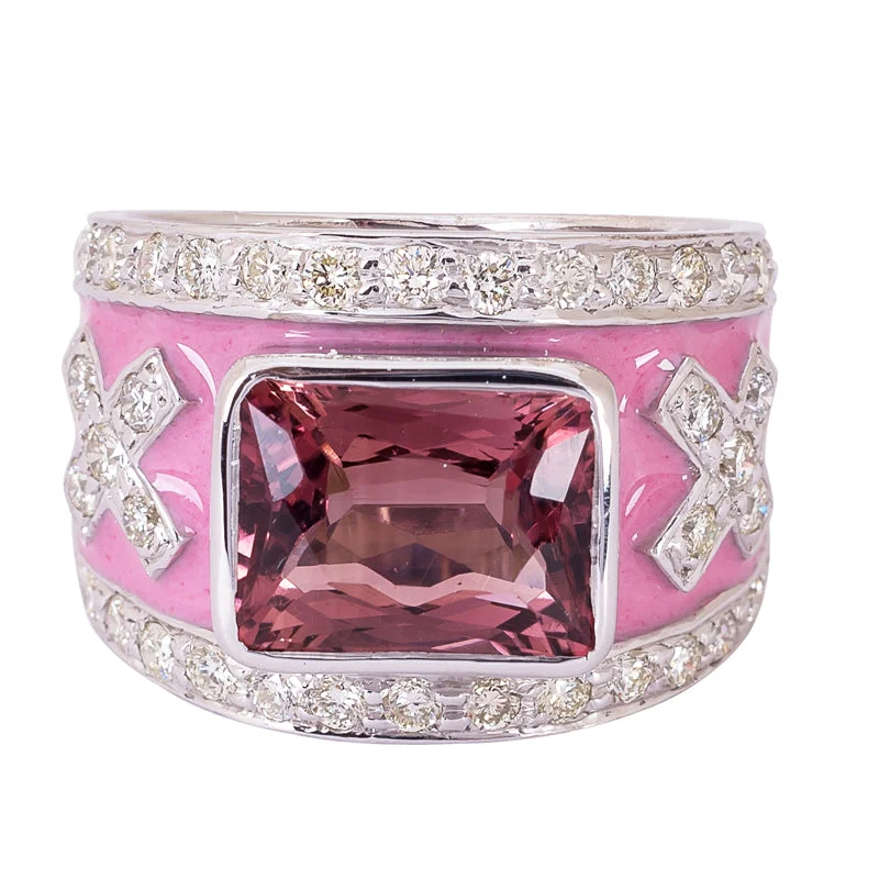 Ring- Rubellite and Diamond (Enamel)