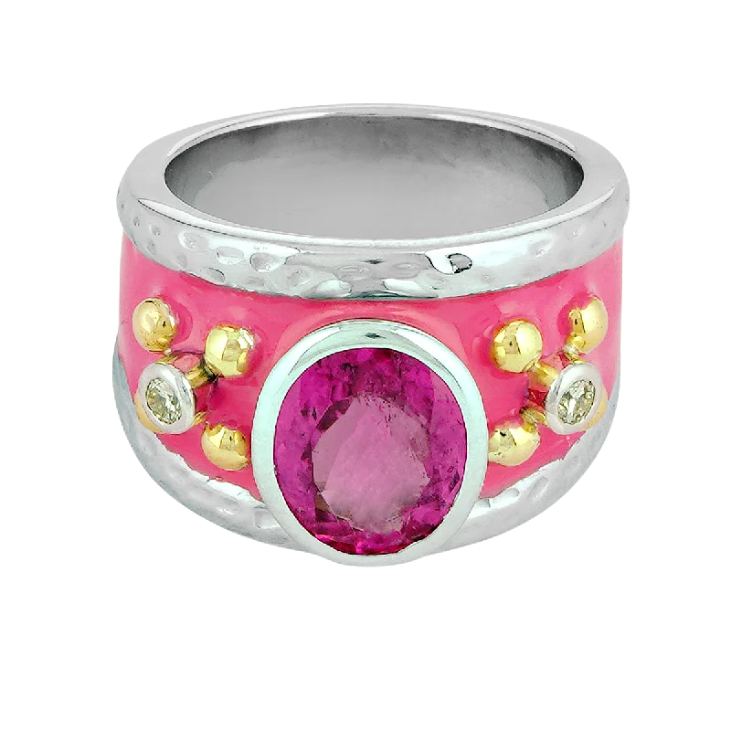 Ring - Rubellite and Diamond (Enamel)