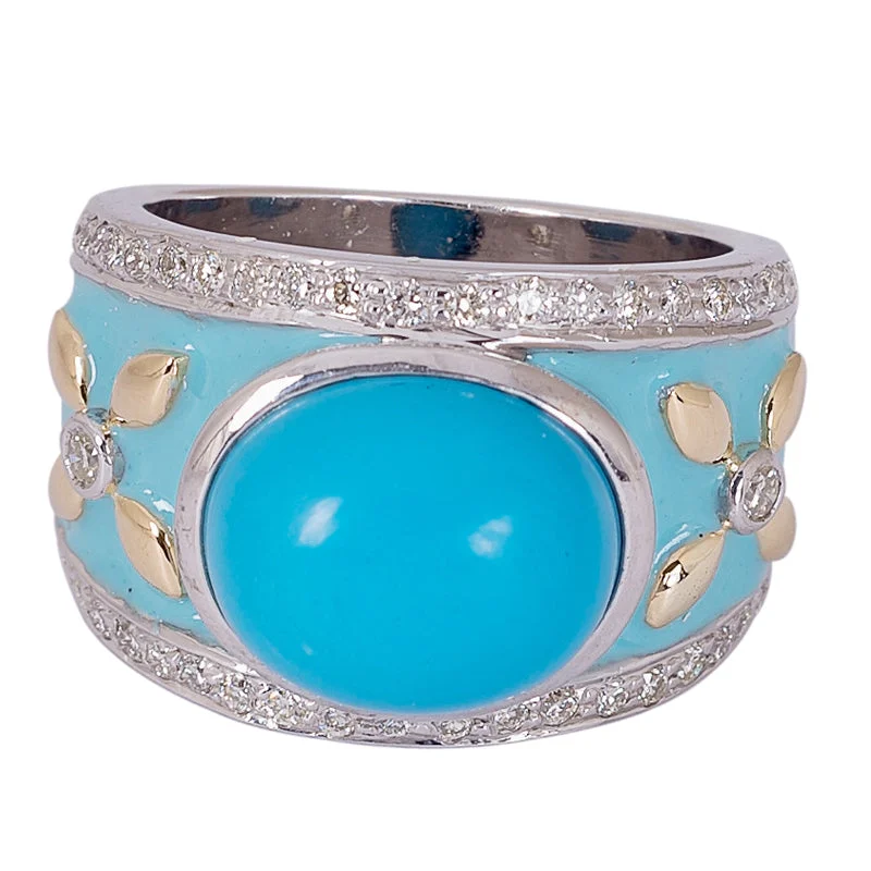 Ring- Turquoise and Diamond (Enamel)