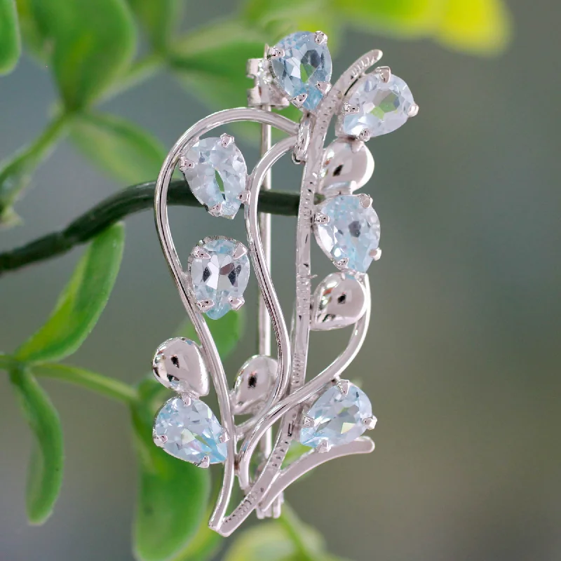 Sky Bouquet Blue Topaz Floral Brooch